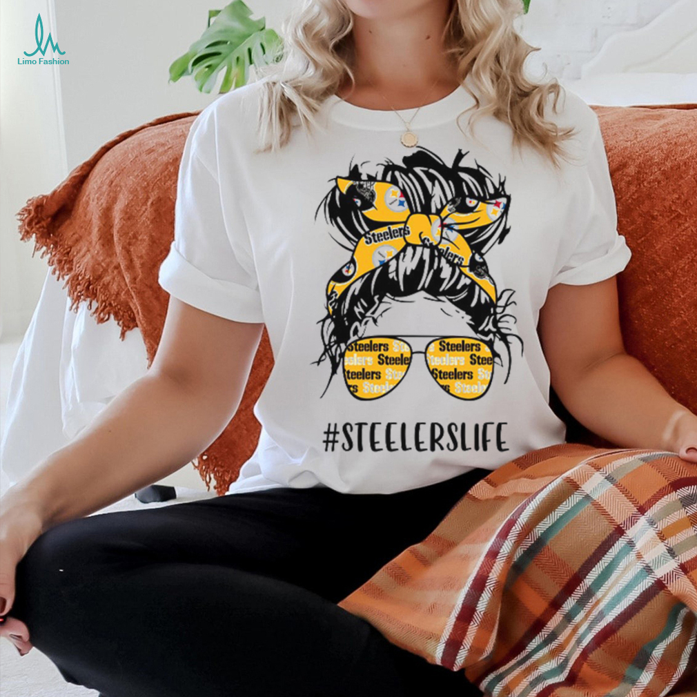 Steelers Life Pittsburgh Steelers Messy Bun Girl With Headband And Glasses for Football Lover T Shirt Steelers Life Pittsburgh Steelers Messy Bun Girl With Headband And Glasses for Football Lover T Shirt