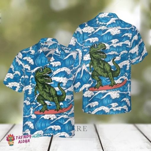 Surfing T Rex Dinosaur Hawaiian Shirt