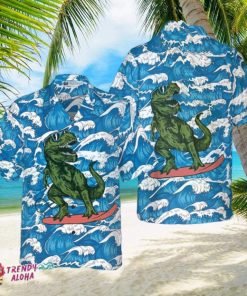 Surfing T Rex Dinosaur Hawaiian Shirt