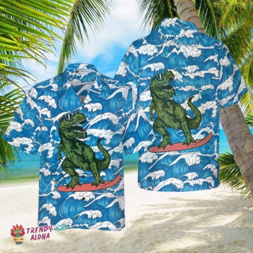 Surfing T Rex Dinosaur Hawaiian Shirt