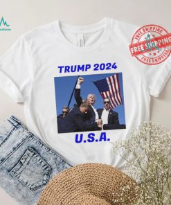 Trump 2024 Stay Strong Fist Pump Rally Secret Service Flag T Shirt