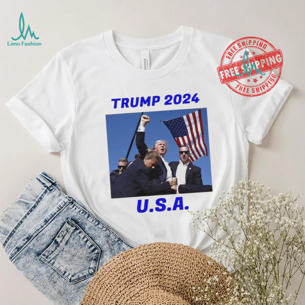Trump 2024 Stay Strong Fist Pump Rally Secret Service Flag T Shirt Trump 2024 Stay Strong Fist Pump Rally Secret Service Flag T Shirt