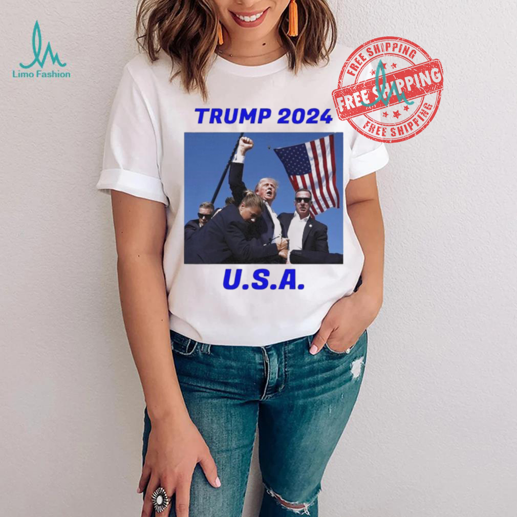 Trump 2024 Stay Strong Fist Pump Rally Secret Service Flag T Shirt Trump 2024 Stay Strong Fist Pump Rally Secret Service Flag T Shirt