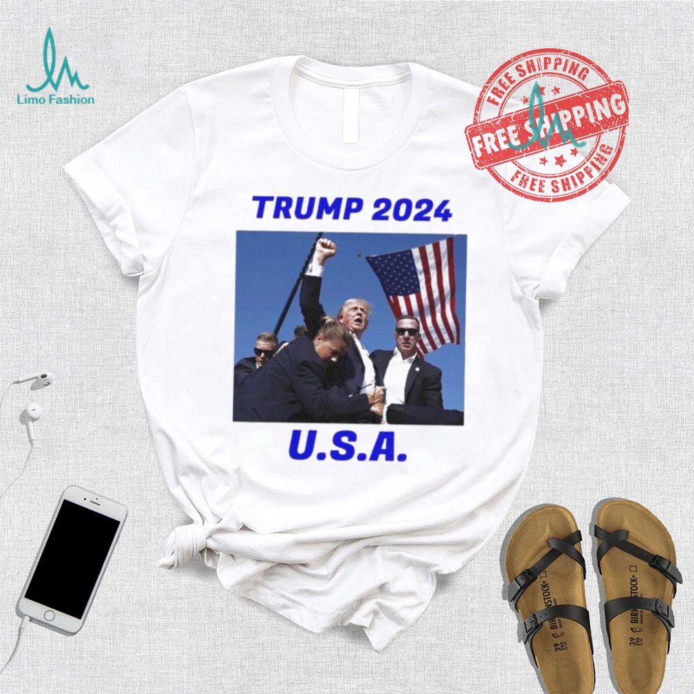 Trump 2024 Stay Strong Fist Pump Rally Secret Service Flag T Shirt Trump 2024 Stay Strong Fist Pump Rally Secret Service Flag T Shirt