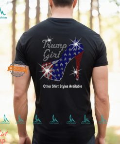 Trump Girl with Patriotic American Flag High Heel Stiletto RHINESTONE Mega Bling Shirt, MEGA Trump 47, Take Back America, I Stand With Trump
