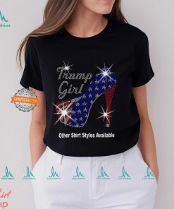 Trump Girl with Patriotic American Flag High Heel Stiletto RHINESTONE Mega Bling Shirt, MEGA Trump 47, Take Back America, I Stand With Trump