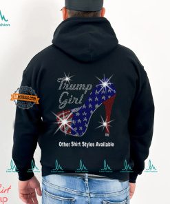 Trump Girl with Patriotic American Flag High Heel Stiletto RHINESTONE Mega Bling Shirt, MEGA Trump 47, Take Back America, I Stand With Trump