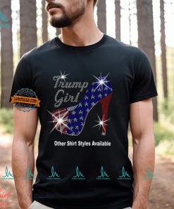 Trump Girl with Patriotic American Flag High Heel Stiletto RHINESTONE Mega Bling Shirt, MEGA Trump 47, Take Back America, I Stand With Trump