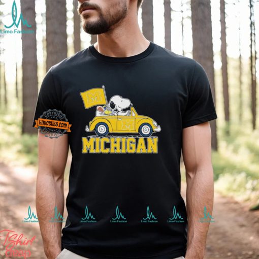 University Of Michigan Peanuts Snoopy And Woodstock On Car Shirt