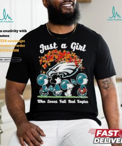 2024 Just A Girl Who Loves Fall And Eagles Philadelphia Snoopy Shirt