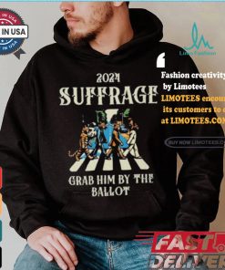 2024 Suffrage Grab Him By The Ballot Childless Cat Lady Kamala Harris Cat Walking Walking Abbey Road T shirt