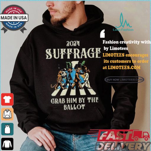2024 Suffrage Grab Him By The Ballot Childless Cat Lady Kamala Harris Cat Walking Walking Abbey Road T shirt