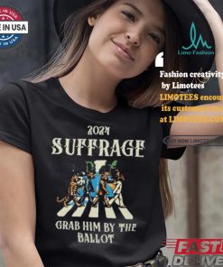 2024 Suffrage Grab Him By The Ballot Childless Cat Lady Kamala Harris Cat Walking Walking Abbey Road T shirt