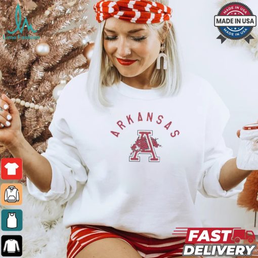 Arkansas Razorbacks Grey Vintage Arch Mascot Short Sleeve Fashion T Shirt