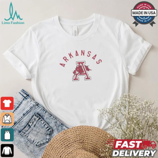 Arkansas Razorbacks Grey Vintage Arch Mascot Short Sleeve Fashion T Shirt