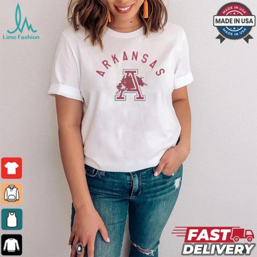 Arkansas Razorbacks Grey Vintage Arch Mascot Short Sleeve Fashion T Shirt