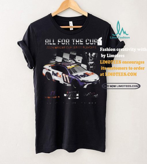 Awesome Men’s Denny Hamlin Joe Gibbs Racing Team Collection Black 2024 NASCAR Cup Series Playoffs FedEx T Shirt