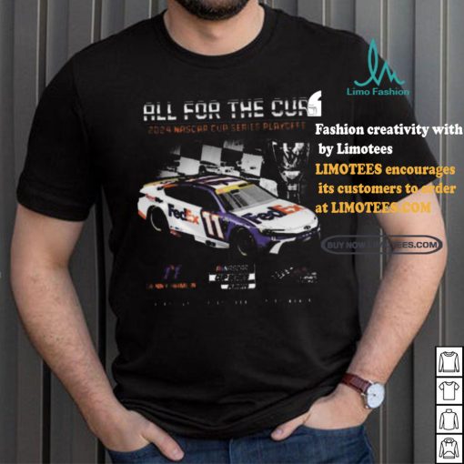Awesome Men’s Denny Hamlin Joe Gibbs Racing Team Collection Black 2024 NASCAR Cup Series Playoffs FedEx T Shirt