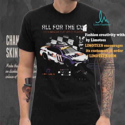Awesome Men’s Denny Hamlin Joe Gibbs Racing Team Collection Black 2024 NASCAR Cup Series Playoffs FedEx T Shirt