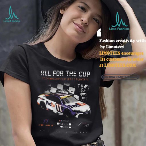 Awesome Men’s Denny Hamlin Joe Gibbs Racing Team Collection Black 2024 NASCAR Cup Series Playoffs FedEx T Shirt