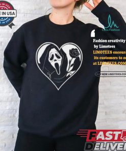 Badassmommy Wearing Ghostface Skeleton Scream & Rose In Heart Shirt