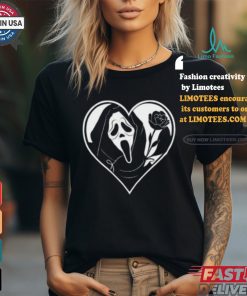Badassmommy Wearing Ghostface Skeleton Scream & Rose In Heart Shirt