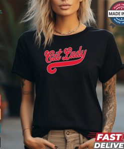 Cat Lady Baseball Script Red Logo t shirt