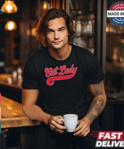 Cat Lady Baseball Script Red Logo t shirt