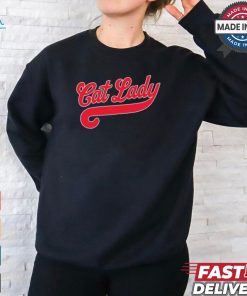 Cat Lady Baseball Script Red Logo t shirt