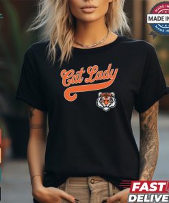 Cat Lady Baseball Script Tiger Logo t shirt