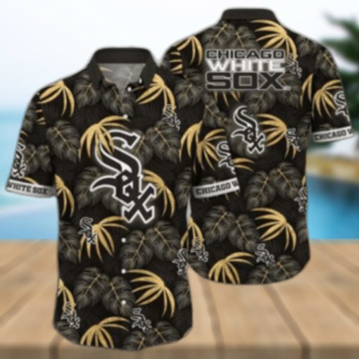 Chicago White Sox Tropical Gold Leaf Aloha Shirt