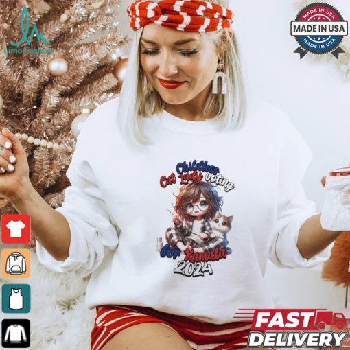 Childless cat lady voting for Kamala Harris 2024 girl crocheting shirt