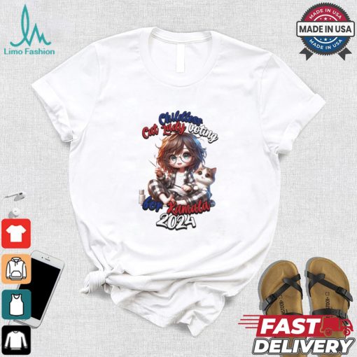 Childless cat lady voting for Kamala Harris 2024 girl crocheting shirt