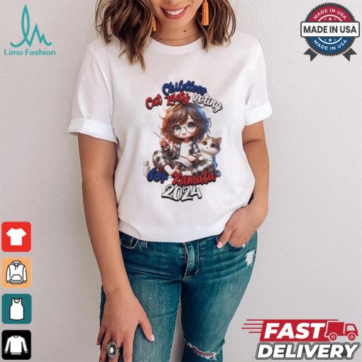 Childless cat lady voting for Kamala Harris 2024 girl crocheting shirt