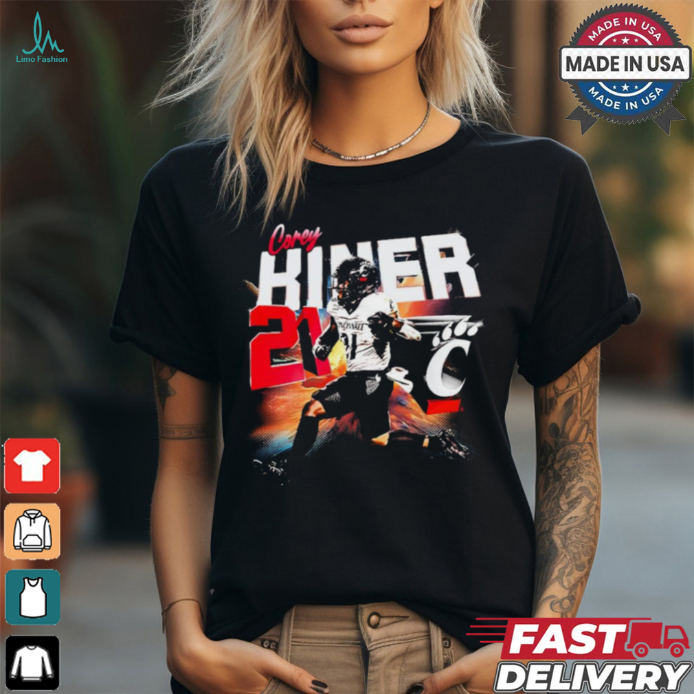 Corey Kiner #21 Explosive Rush Cincinnati Bearcats Graphic t shirt Corey Kiner #21 Explosive Rush Cincinnati Bearcats Graphic t shirt