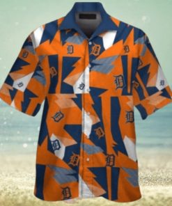 Detroit Tigers Geometric Burst Orange And Blue Hawaiian Shirt