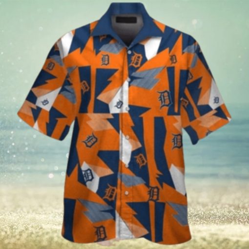 Detroit Tigers Geometric Burst Orange And Blue Hawaiian Shirt