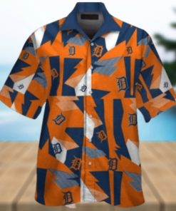 Detroit Tigers Geometric Burst Orange And Blue Hawaiian Shirt