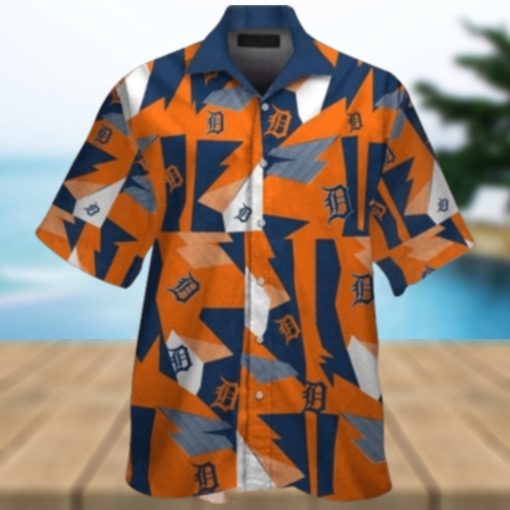 Detroit Tigers Geometric Burst Orange And Blue Hawaiian Shirt