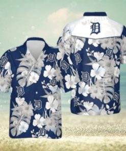 Detroit Tigers Monochrome Floral Blue Hawaiian Shirt