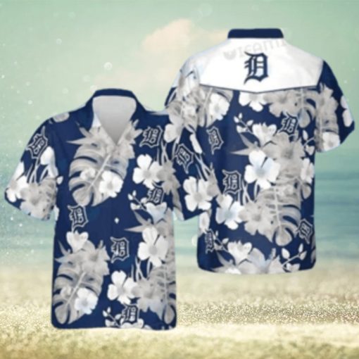 Detroit Tigers Monochrome Floral Blue Hawaiian Shirt