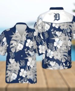 Detroit Tigers Monochrome Floral Blue Hawaiian Shirt