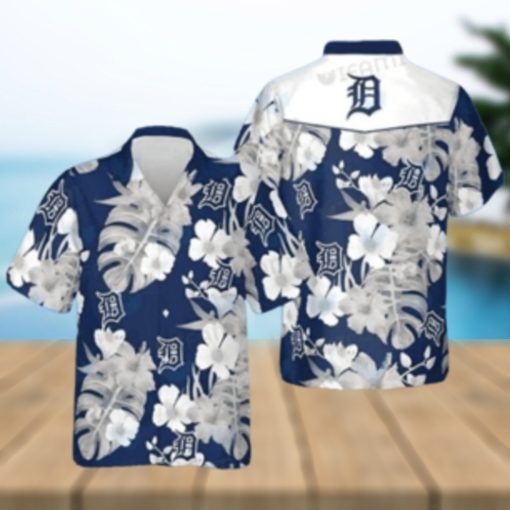 Detroit Tigers Monochrome Floral Blue Hawaiian Shirt