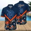 Detroit Tigers Starry Night Floral Orange And Navy Hawaiian Shirt