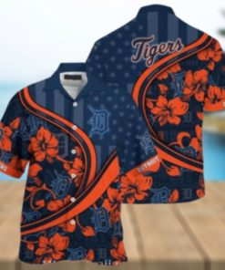 Detroit Tigers Starry Night Floral Orange And Navy Hawaiian Shirt