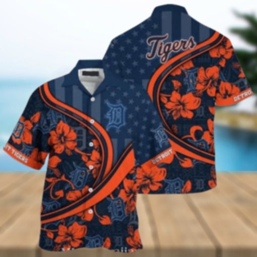 Detroit Tigers Starry Night Floral Orange And Navy Hawaiian Shirt