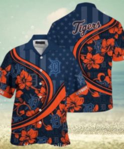 Detroit Tigers Starry Night Floral Orange And Navy Hawaiian Shirt