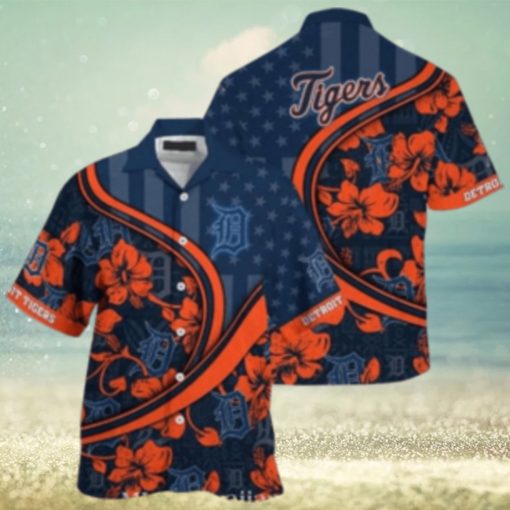 Detroit Tigers Starry Night Floral Orange And Navy Hawaiian Shirt