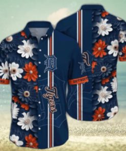 Detroit Tigers Tropical Navy Hawaiian Shirt With White Orange Floral Patterns