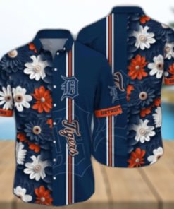 Detroit Tigers Tropical Navy Hawaiian Shirt With White Orange Floral Patterns